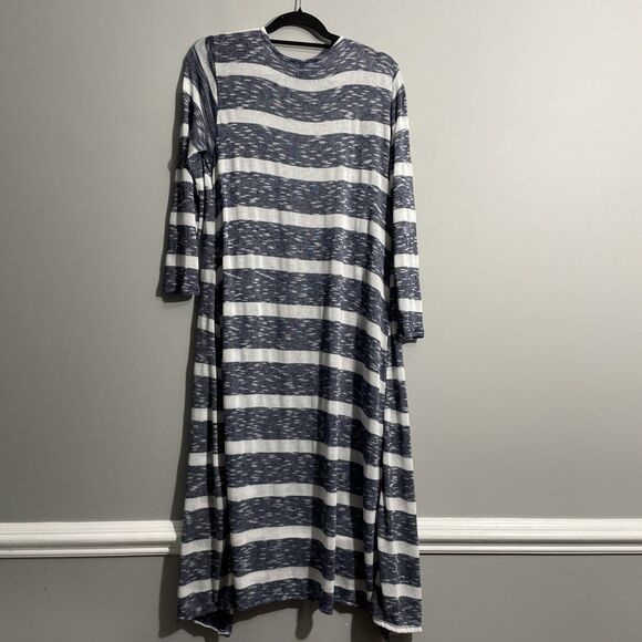 Ups & Down Women’s Duster Large Blue White Striped Long Cardigan Coastal Chic - Picture 2 of 9
